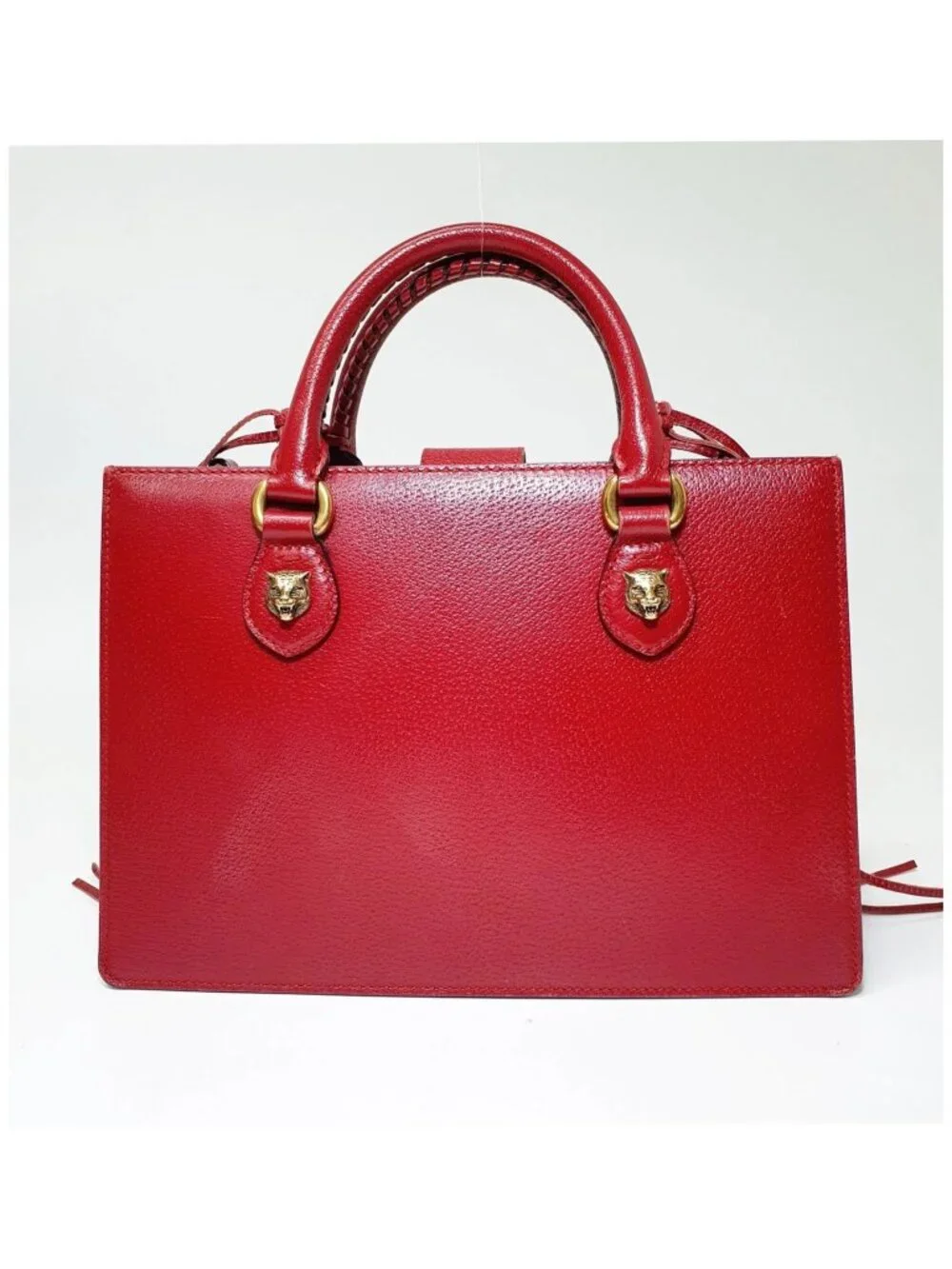 Authentic Gucci Animalier Web Leather Tote Bag Red